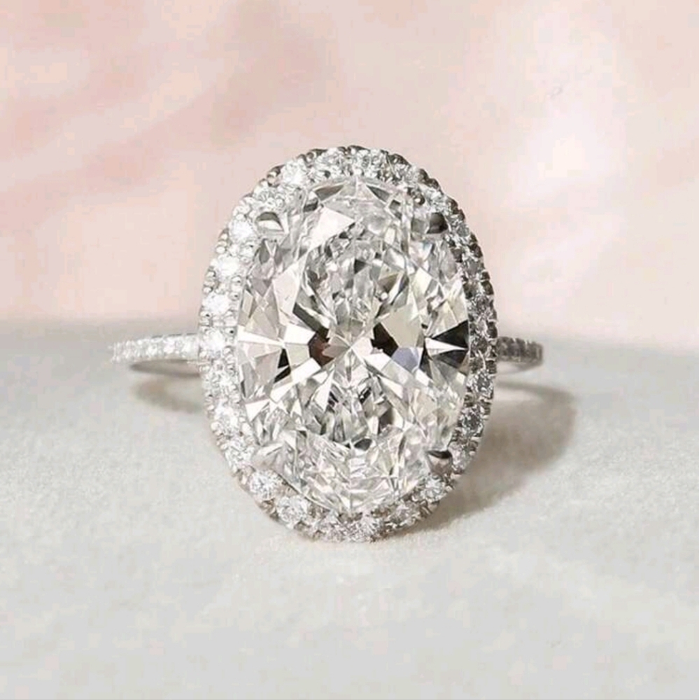 925 Sterling Silver 10Ct Sparkle Oval Engagement/Fashion Ring, Size 8, Silver